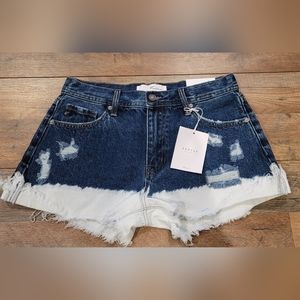 KanCan High Rise Frayed Distressed Hem Bleached Dip Dyed Denim Jean Shorts NWT